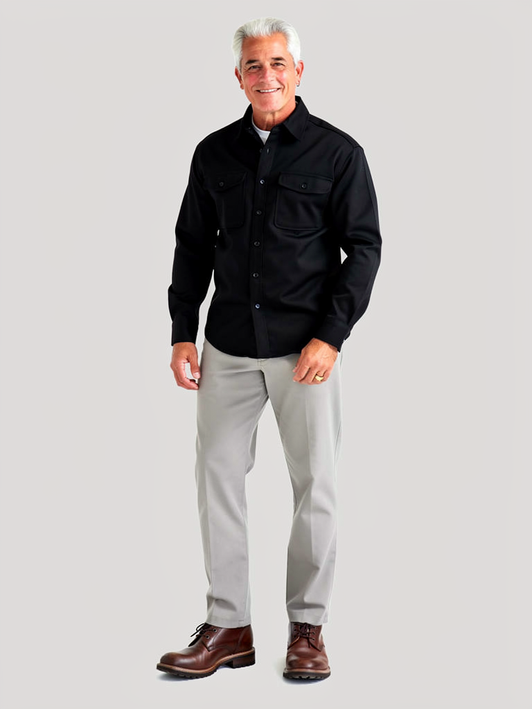 Coalvane Pure Cotton Two-Pocket Work Overshirt, Charcoal, front