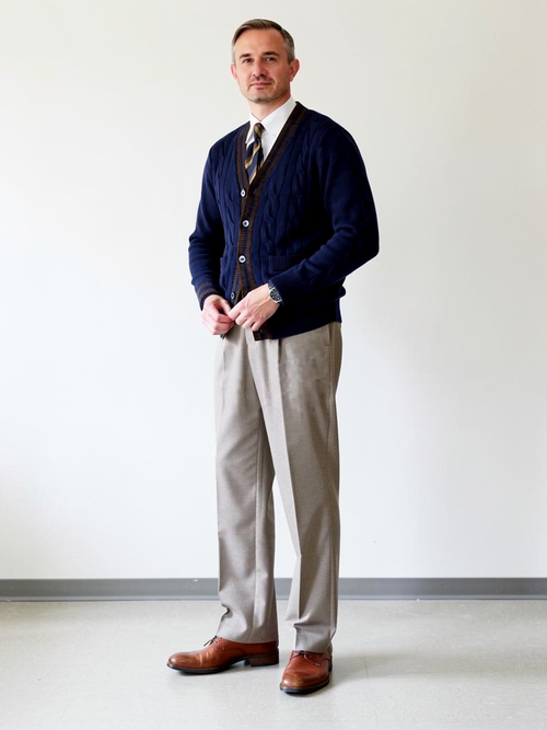 Coalvane Contrast-Trim Cardigan, Navy, front