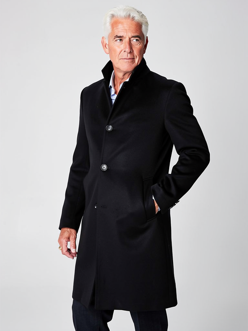 Coalvane Classic Single-Breasted Wool Overcoat, Black, front